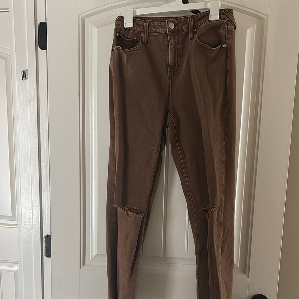 Brown High Rise Straight Leg Jeans